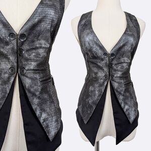 Guess Vest Waistcoat Faux Snake Sleeveless Button Up Textured Fitted